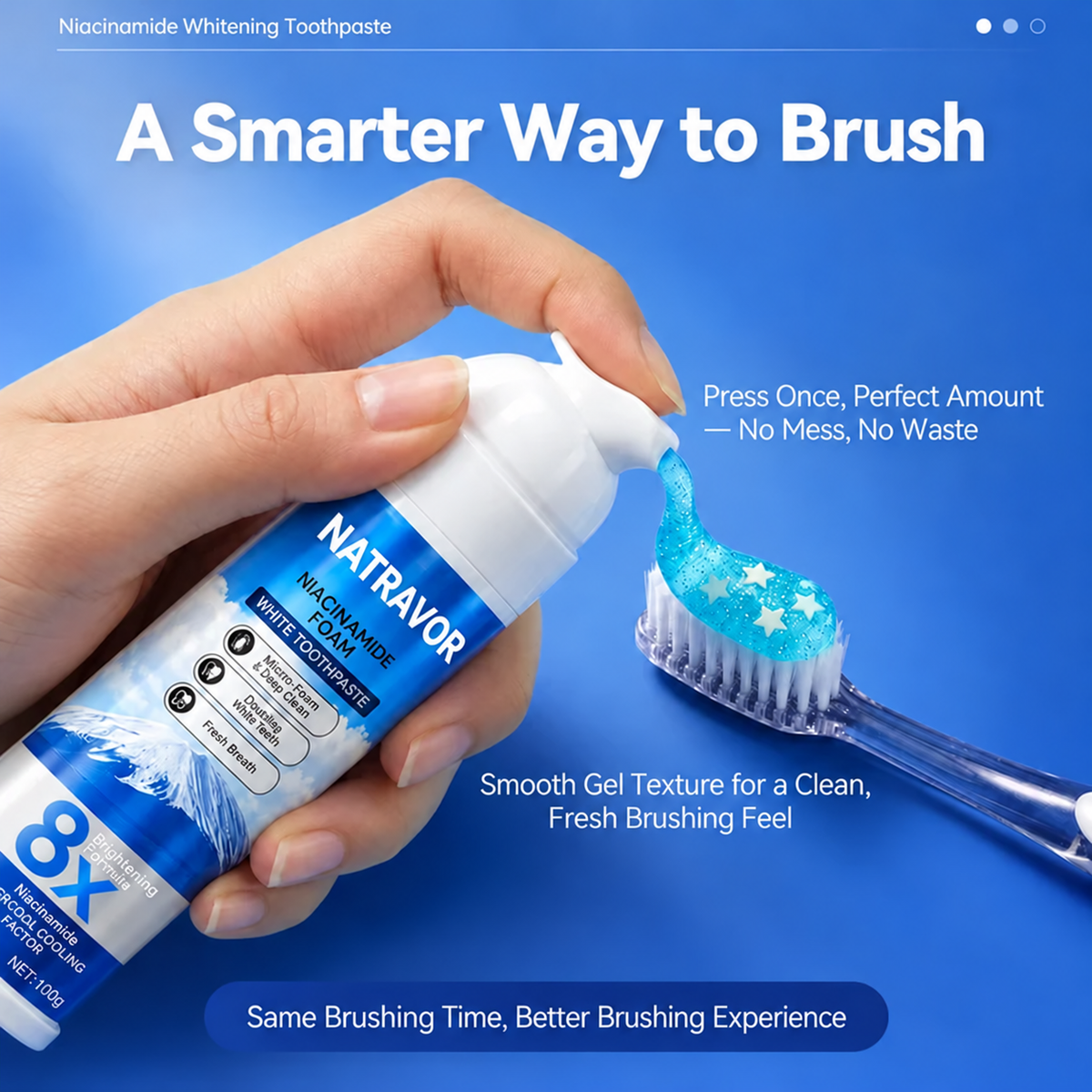 Niacinamide Foaming Whitening Toothpaste 8X - Fresh Breath Stain Removal Gentle Teeth Cleaning 100ml