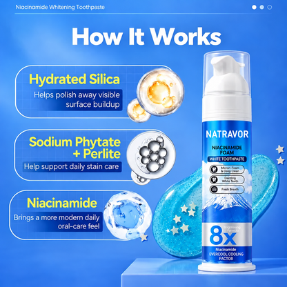Niacinamide Foaming Whitening Toothpaste 8X - Fresh Breath Stain Removal Gentle Teeth Cleaning 100ml